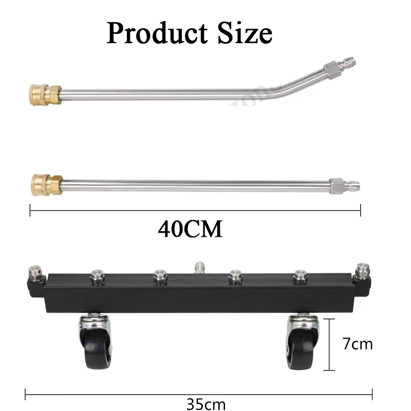 Pressure Washer Chassis Cleaner, 6 Nozzle Garden Cleaner 4000 PSI Water Broom Cleaning Tool Kit Stainless Steel w/2 Extensions