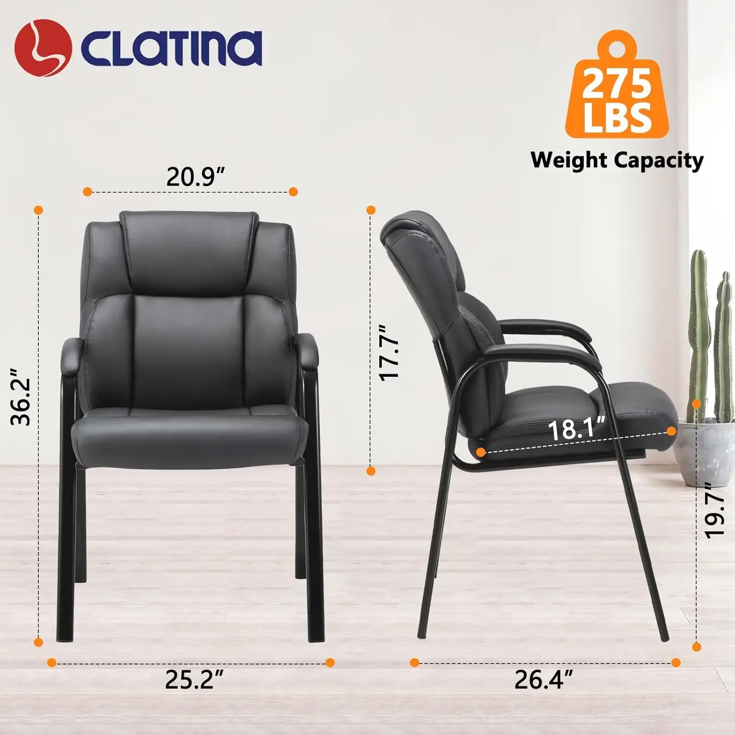 [Discounted Price, Hot Sale!]Leather Guest Chair with Padded Arm Rest for Reception Meeting Conference and Waiting Room Side Off