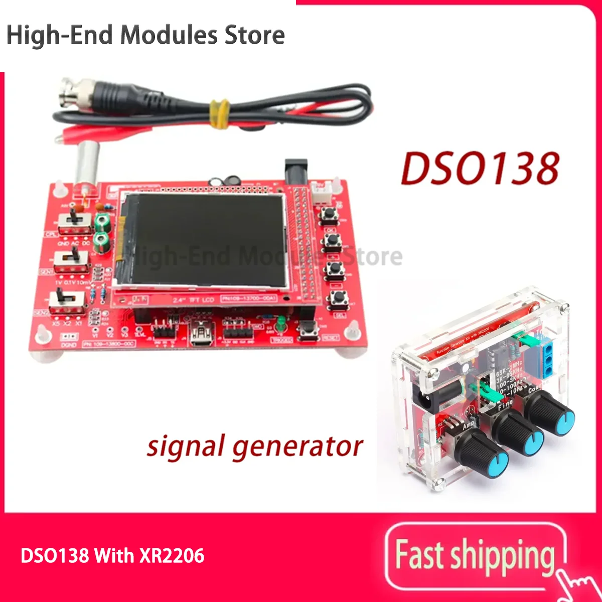 DSO138 Oscilloscope Digital LCD Display with Alligator Probe Test Clip Acrylic Case DIY Open Source with generator xr2206