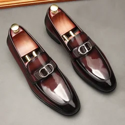 Men's Business Casual Patent Leather Shiny Square Head Slip-on Shoe