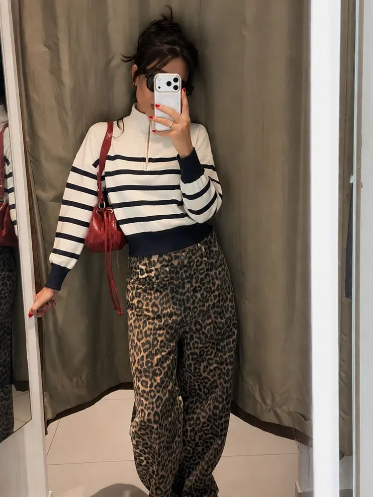 New Elegant Chic Navy White Knit Top Women Autumn Winter Graceful Long Sleeve Relaxed Fit Date Night Party Stylish Fashion Top