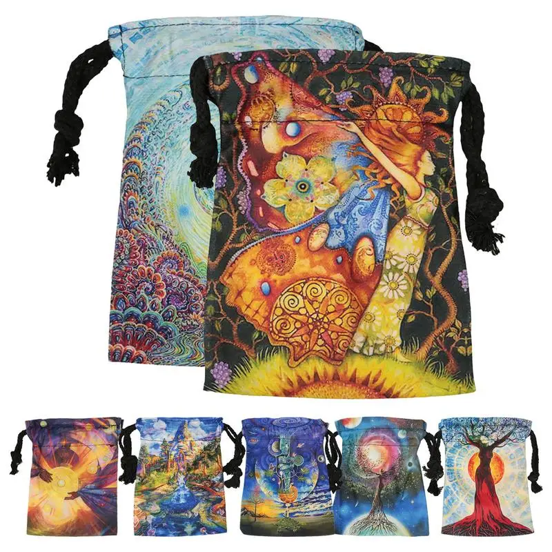 Tarot Bags And Pouches Drawstring Tarot Cards Bag Tarot Cards Fabric Bag Jewelry Pouch With Digital Printing 13X18Cm