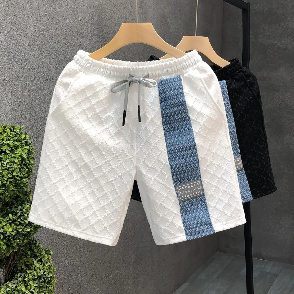 

White Men's Shorts Home Drawstring Contrast Color Loose Male Short Pants Korean Style Hot Deals with Free Shipping Streetwear Xl
