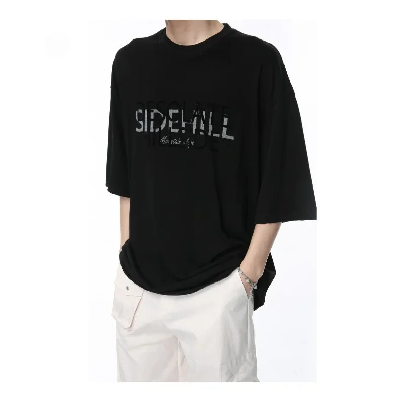 

Футболка мужская с коротким рукавом, Повседневная Уличная одежда из чистого хлопка, Свободный дышащий топ с надписью, в американском стиле