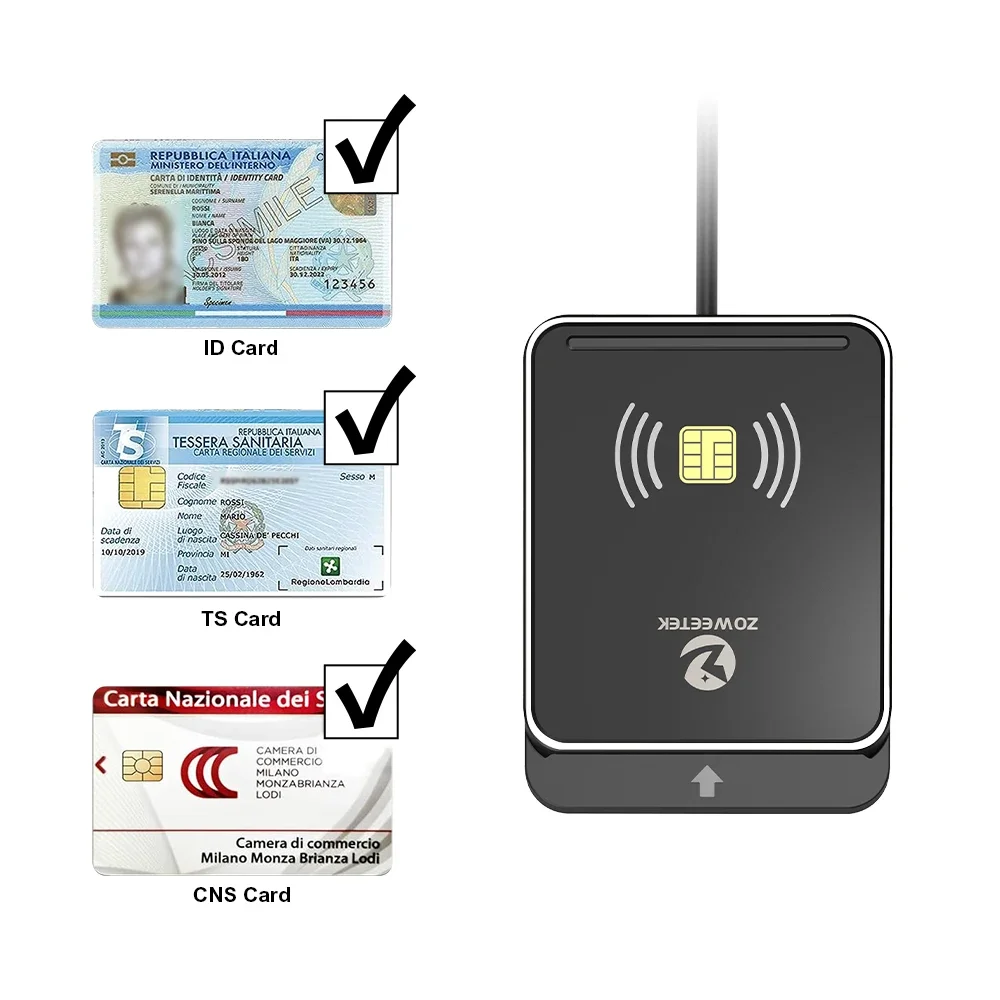 Zoweetek-lector de tarjetas inteligentes de identidad, dispositivo para NFC, sin contacto y con Chip de contacto, DNI, CRS, CNS, Compatible con