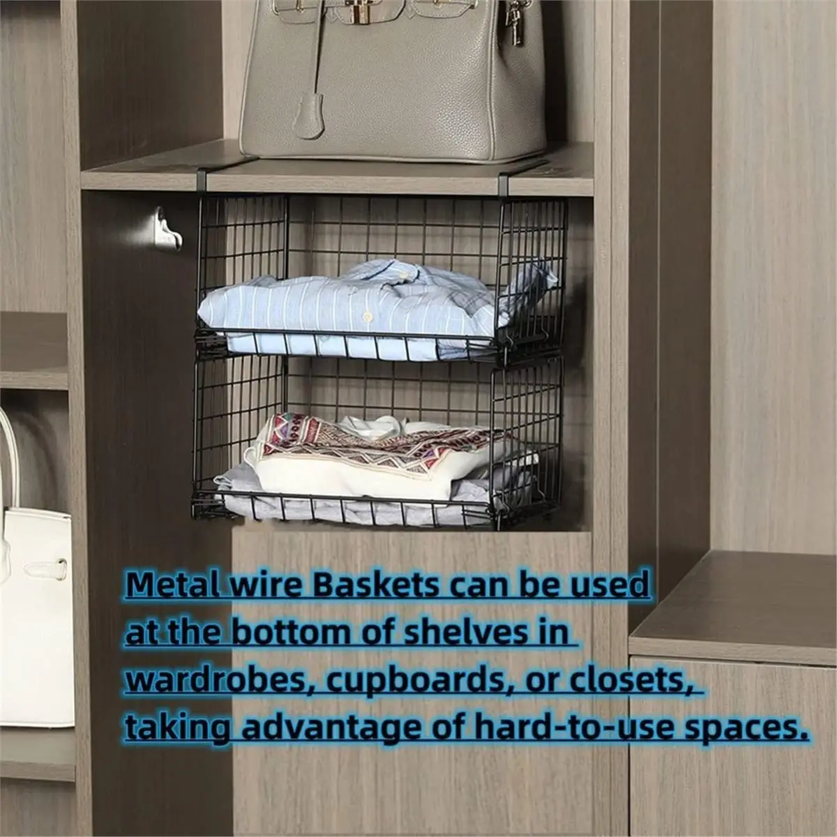 giftnew Under Shelf Basket Storage 11.8in Metal Under Cabinet Shelf, Hanging Wire Basket Shelves, Undershelf Storage Basket 2pcs