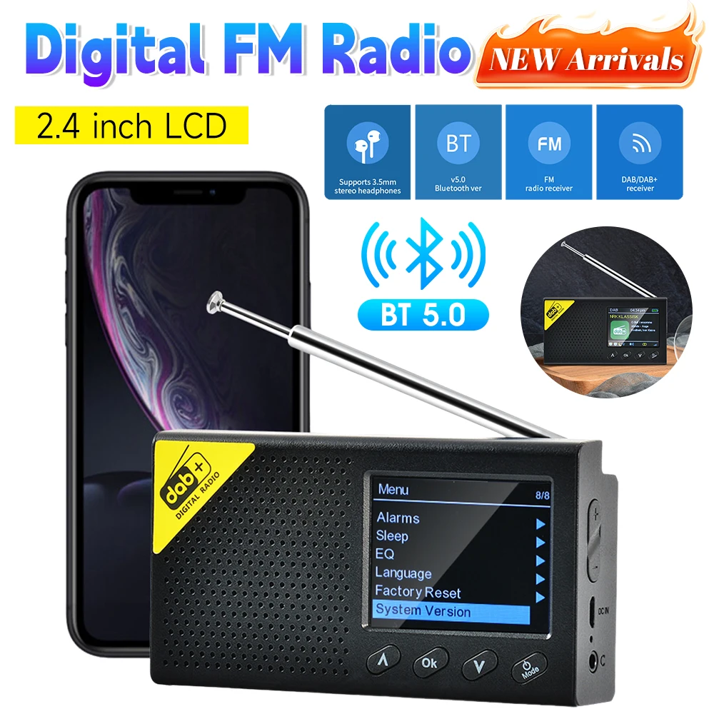 

Portable Digital Radio Bluetooth-compatible 5.0 DAB/FM Receiver Broadcasting Player Rechargeable Lightweight Home office Radio