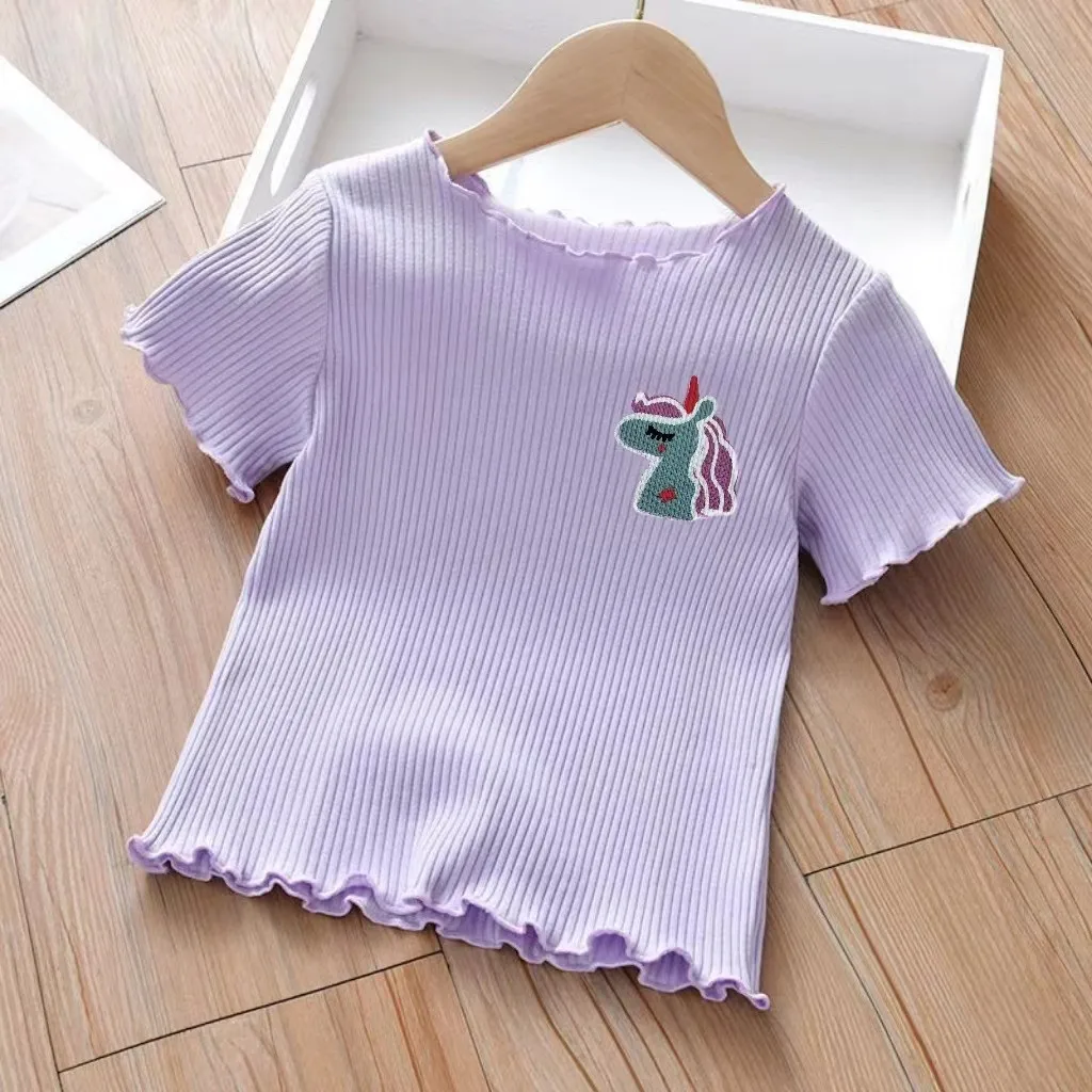 Summer T-shirt Girls Short-sleeved Bottom Shirt Solid Color Tops Fashion Casual Baby Girl Tshirts Children Clothing Breathable