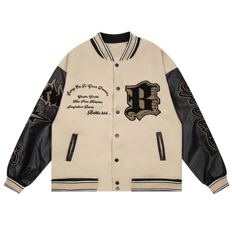 Men Flame Bomber Jacket American Vintage Patchwork Leather Letter Embroidery Windbreaker Oversized Streetwear 2023 Women Jackets