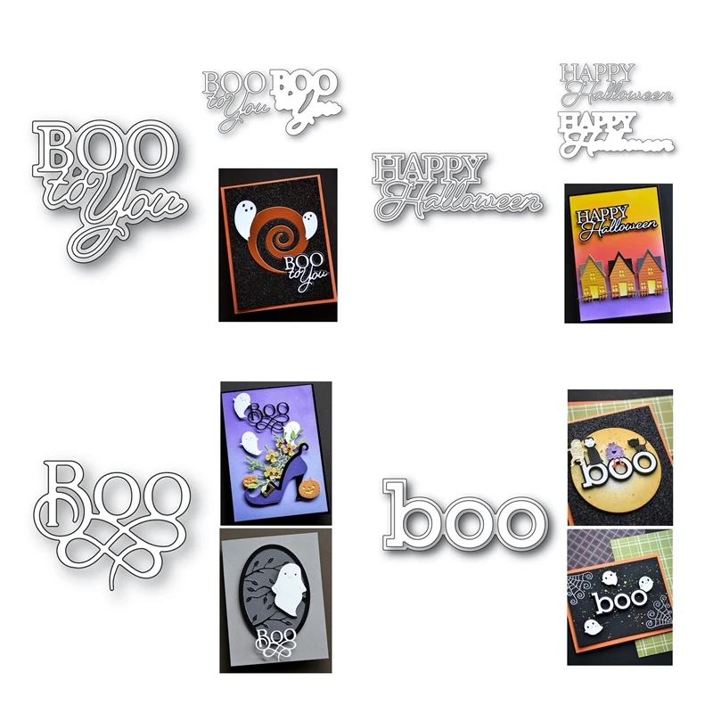 Boo Words Happy Halloween Cutting Dies for Scrapbooking Background Frame Card Craft Supplies No Stamp