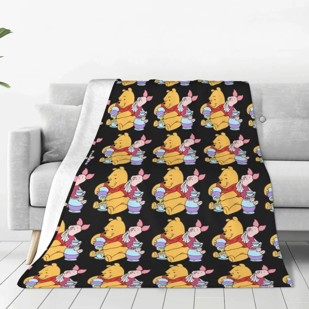 Warm Soft Blanket Kids Adult Airplane Travel Piglet Pooh Bear Throw Blanket Flannel Bedspread For Couch Chair Sofa Bed Cover