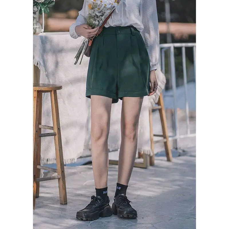 Women Casual Solid Summer Shorts High Waist A Line Loose Button Fly Wide Leg Pants