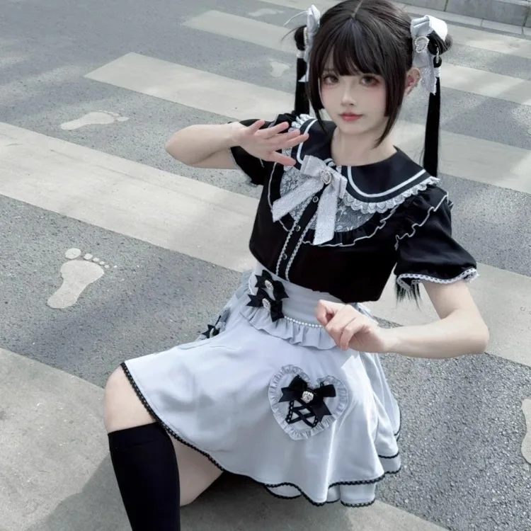الأصلي اليابانية الألغام نمط الحلو لطيف تنورة صغيرة عالية الخصر ألف خط القوس القلب تنوعا Kawaii لوليتا تنورة قصيرة المرأة الصيف