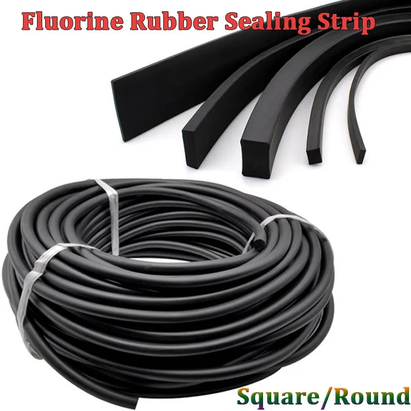 Fluorine Rubber Sealing Strip Solid Black Viton Round/Square Bar High Temperature Acid Alkali Corrosion Oil Resistance Dia2~12mm