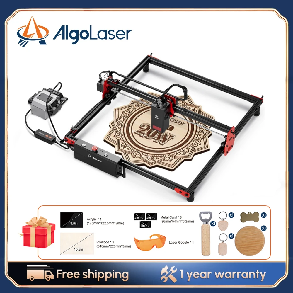 AlgoLaser DIY Kit mesin pemotong Laser 20W Output daya pemotong Laser untuk kayu dan MDF dengan 15.75 "x15.75" Area ukiran besar