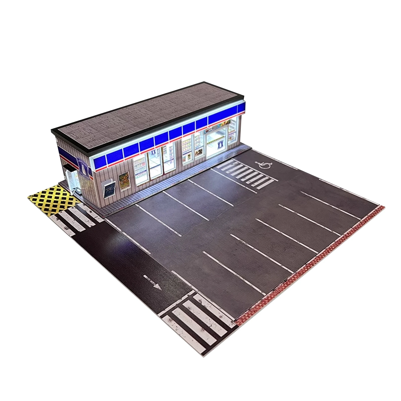 1/64 Rosen Convenience Store Scene Model Street View Display Box Dust Cover Parking Garage with Lights Car Scene Model