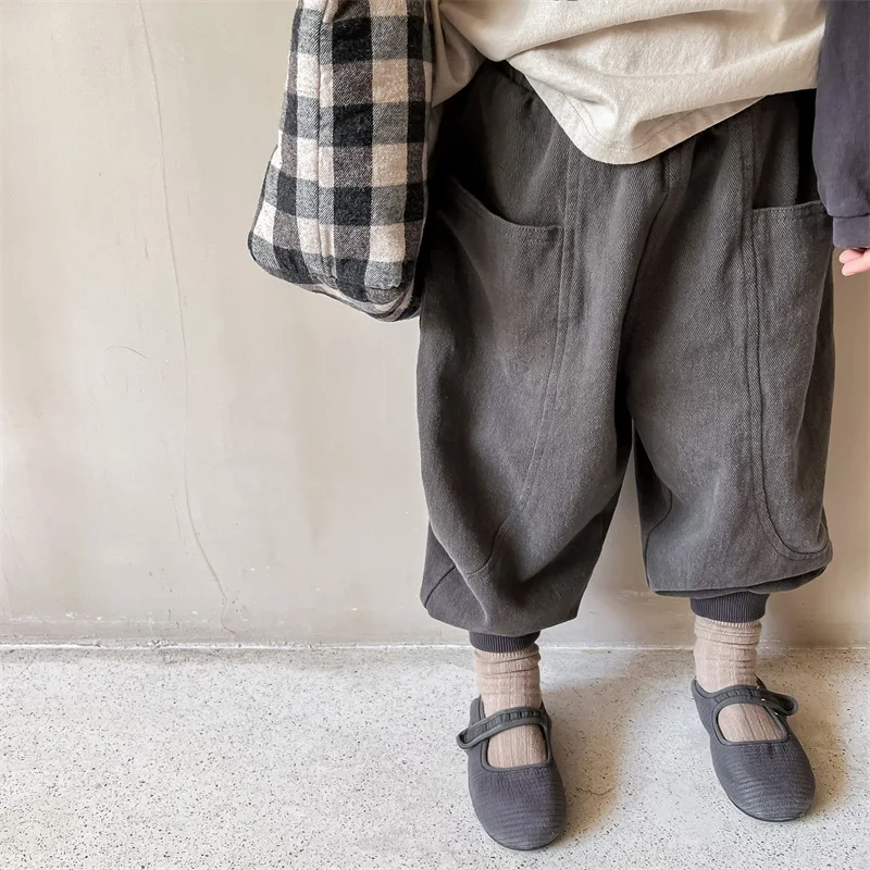 Clearance Children's Pants Autumn Korean-style Girls Casual Harem Pants Solid Washed Cotton Toddler Boys Pants Kids Trousers