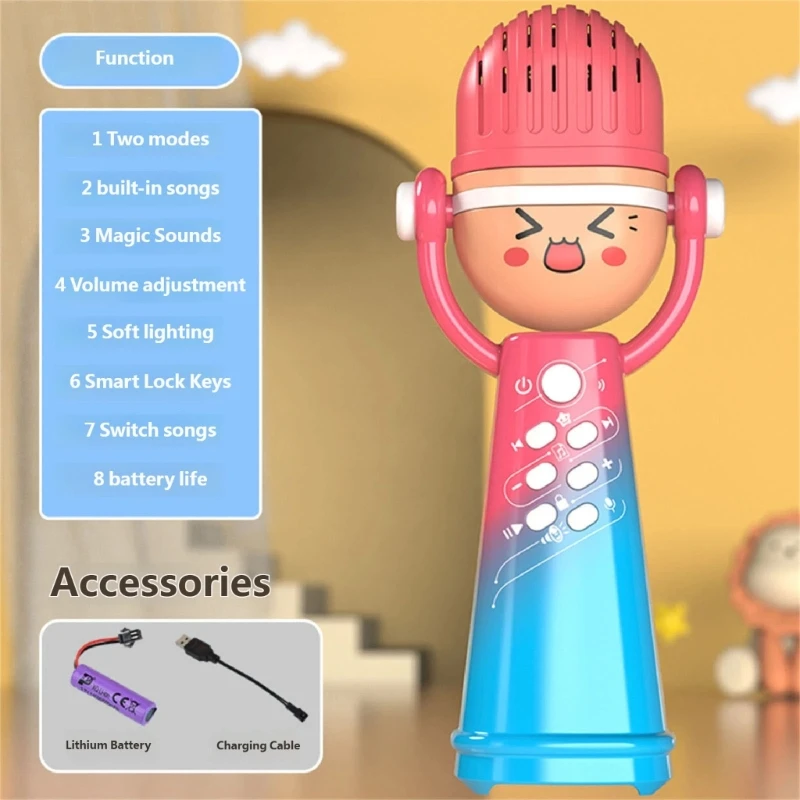 

Детский беспроводной микрофон, динамик для караоке, игрушка с портативным дизайном и световыми эффектами для малышей, веселое