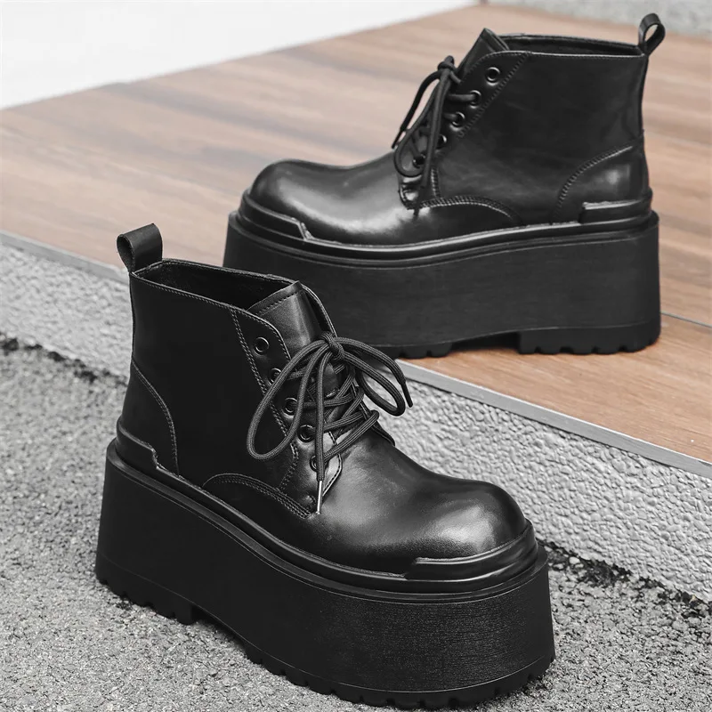 Unique New Style Niche Platform Sole Height Increase 10CM Thick Sole Men's Big Toe Korean Version Short Boots