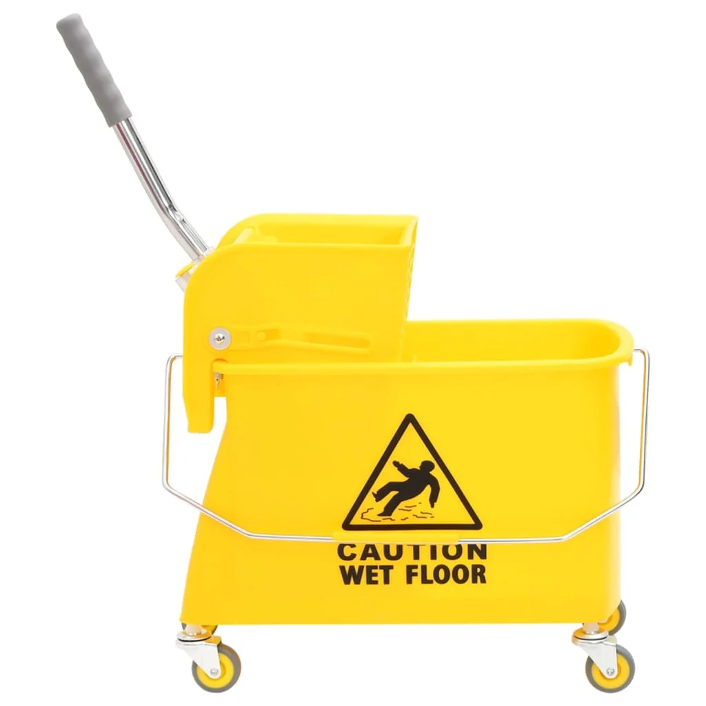 Mop Bucket with Wringer and Wheels Yellow 20L Polypropylene Professional Industrial Business Floor Cleaning Bucket Tools