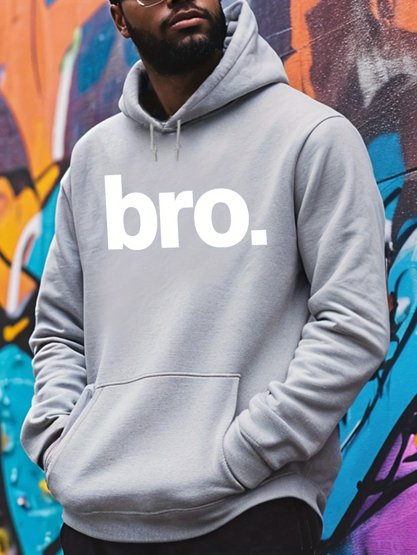 

Men's casual hooded sweatshirt with "Brothers" print - a hooded long-sleeved knitted sports shirt suitable for autumn and winter