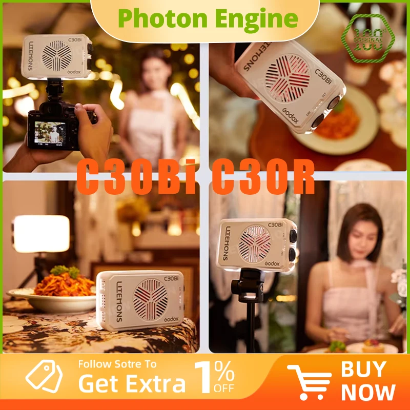 

Светодиодная панель Godox Litemons C30Bi C30R, CRI94+, TLCI96+, 2800K-6500K, портативный заполняющий свет