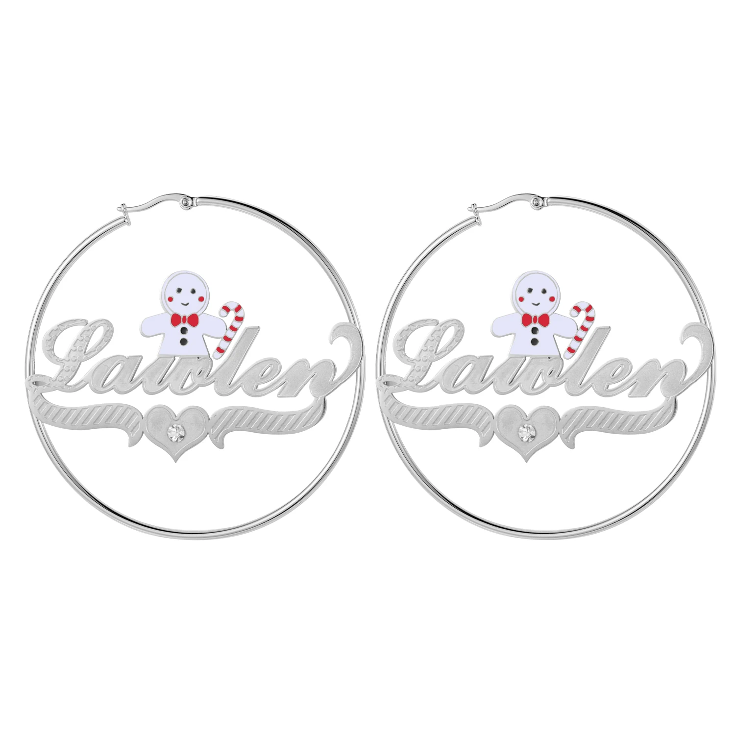 Dascusto أقراط اسم شخصي عيد الميلاد الزنجبيل رجل تصميم اثنين لهجة مخصصة مجوهرات احتفالية للنساء #6