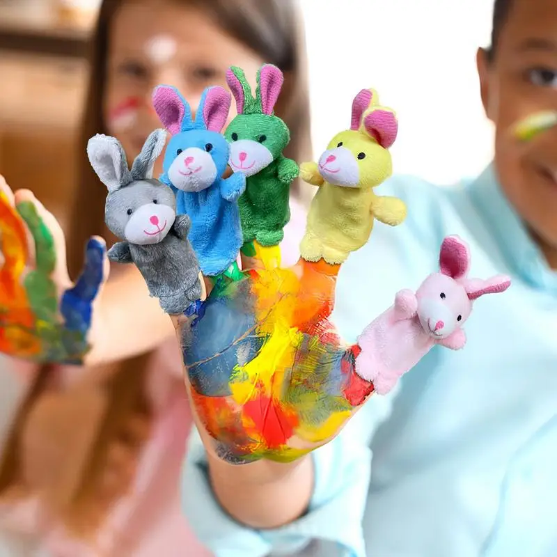 Fingerpuppen für Kleinkinder, gefülltes Häschen-Fingerspielzeug, 5er-Set, Plüsch, niedliche Tierpuppen, Puppe für Kinder, zeigt Spielzeit, Schulen