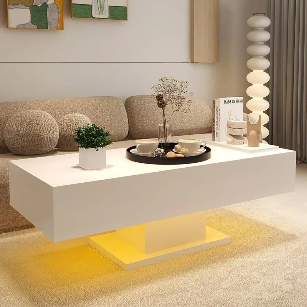 

Led Coffee Table High Gloss Modern Coffee Table With LED Lights Center for Living Room Restaurant Tables Serving Wood Cafe