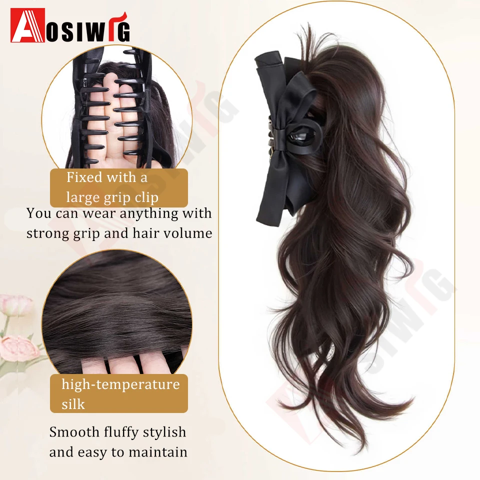 14inch/12inch Synthetic Bow Tie Claw Ponytail Wig Long Curly High Ponytail Fluffy Natural Ponytail Hair Extensions For Women image 3