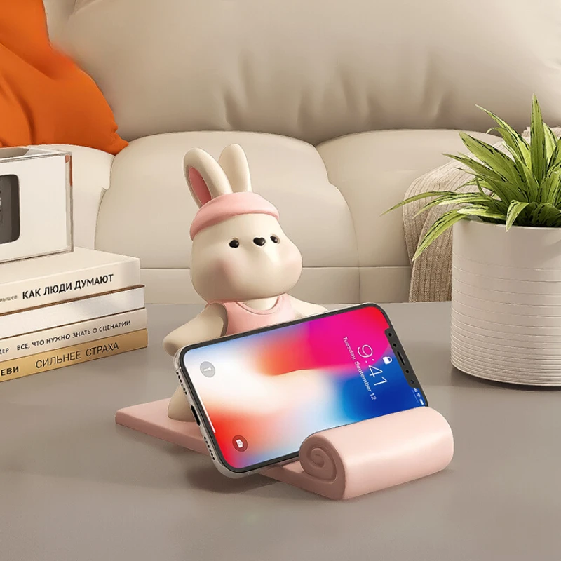 

Cream Wind Rabbit Mobile Phone Stand, Cartoon Decoration, Simple Office, Household, Living Room, Desktop Resin Decoration, Small