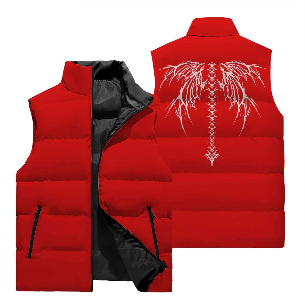 2024 Winter Men's Fashion Pattern Warm Sleeveless Jacket Zipper Casual Solid Print Winter Windproof Jacket Trend With Pockets