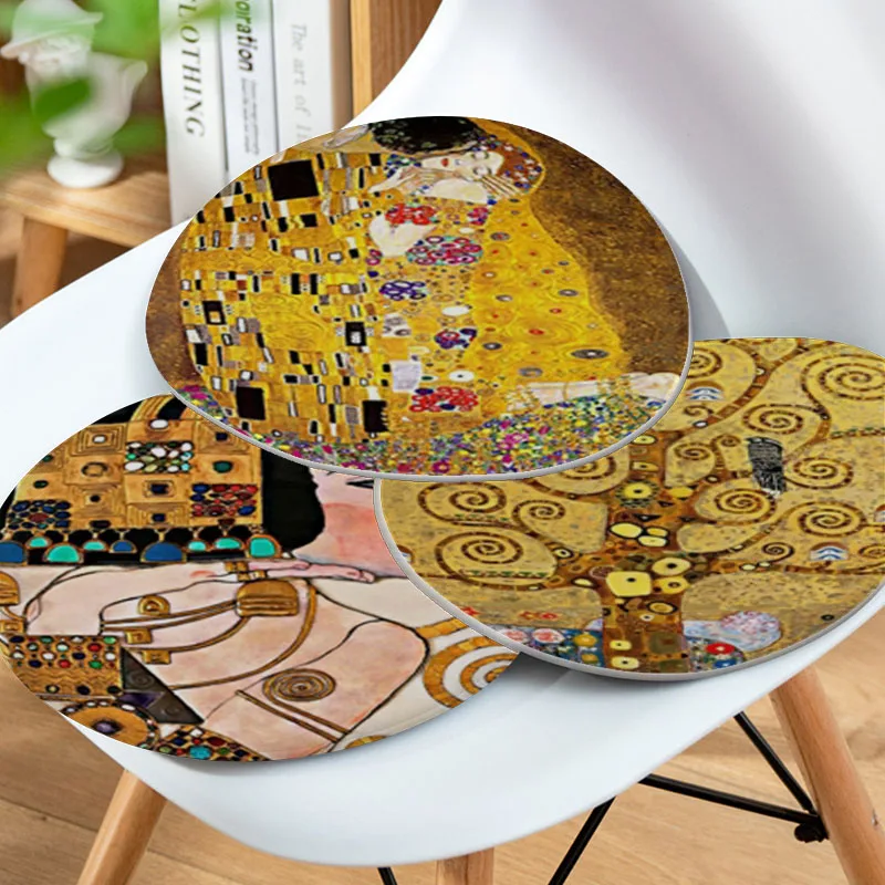 Gustav Klimt bantal kursi makan Multi warna, bantal dekorasi melingkar untuk meja kantor, bantal taman luar ruangan