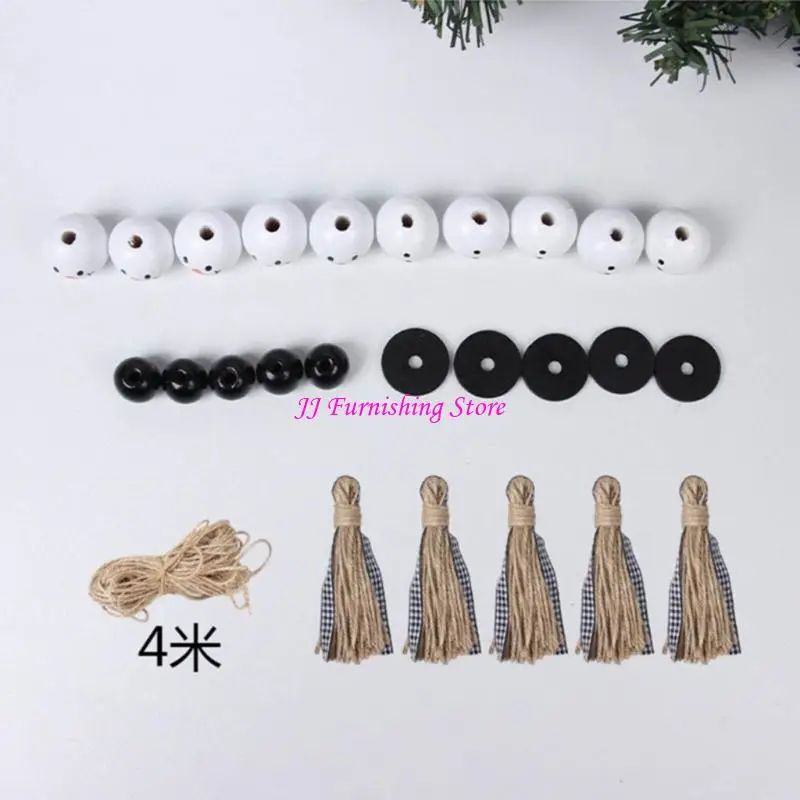 A9LB Weihnachten Schneemann Holz Perlen Winterrunde Perlen Weihnachtsdruck DIY Handwerk