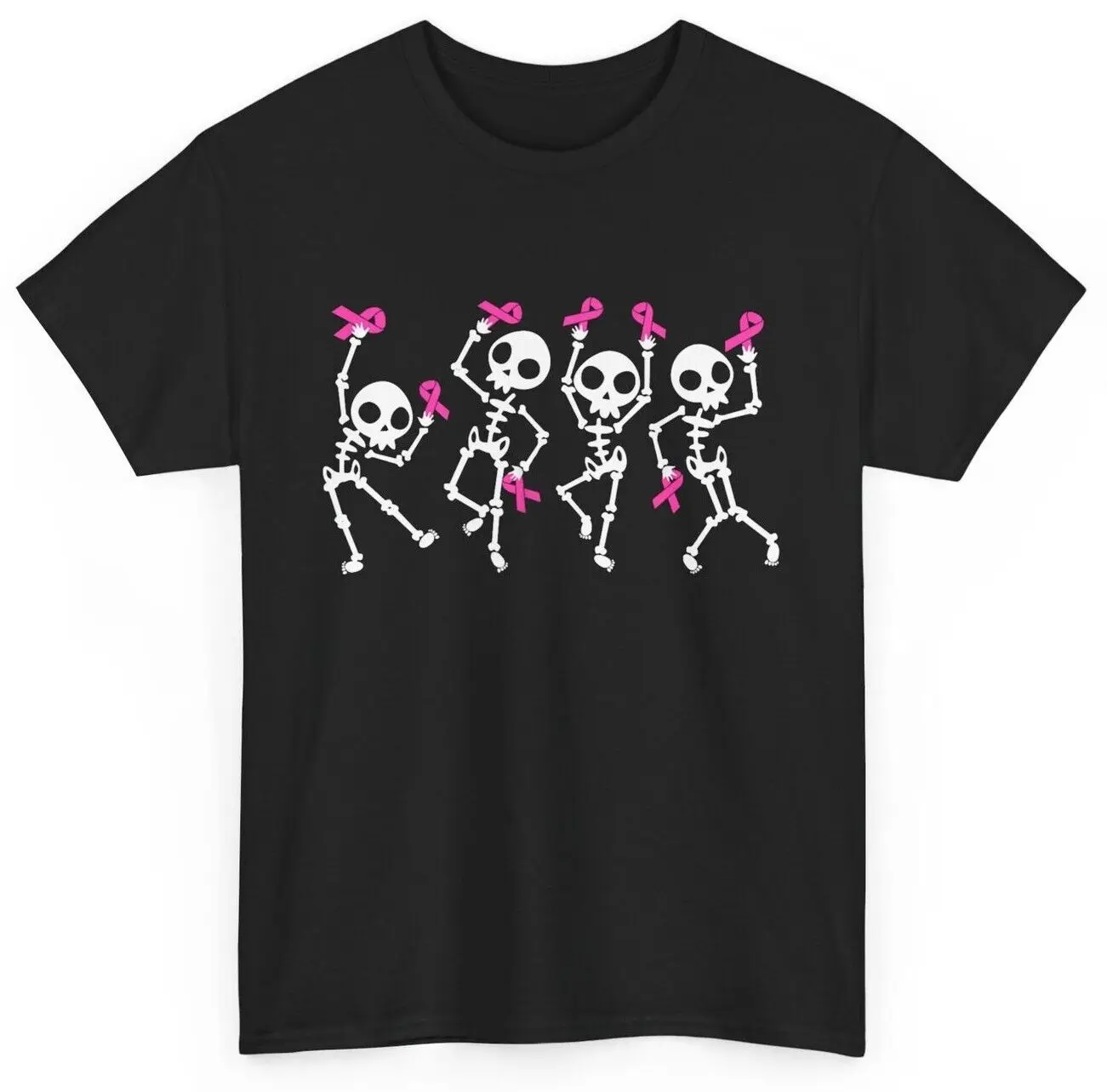 Breast Cancer Pink Ribbon Awareness Tshirt, Dancing Skeleton Breast Cancer Shirt