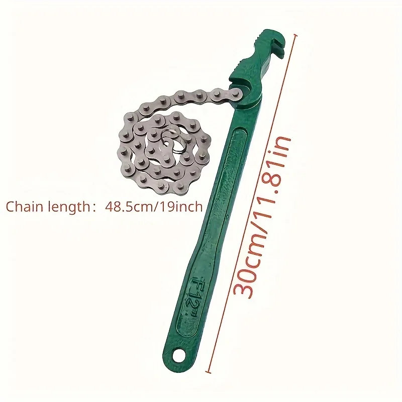1Pc 12 Inch Heavy Duty Chain Wrench Tool - Adjustable Grip Spanner, Ergonomic Handle, Steel Body - for Oil Filter Pipe Fittings Removal - Car Maintenance Tool - Ideal Gift for Mechanics & DIY Enthusiasts