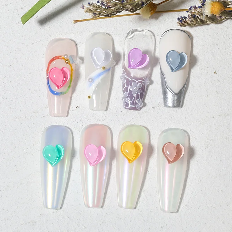 8mm Resin Double Lobe Crooked Peach Heart Nail Art Accessories Ice Permeating Jelly Color 3D Manicure DIY Decoration 30/100pcs