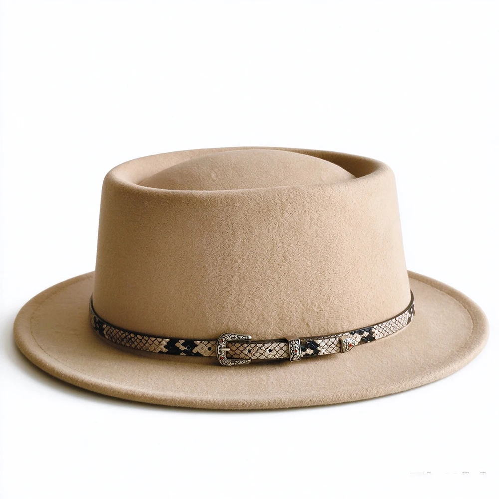 Men's fedora with a small brim and a snakeskin belt a classic church hat women's fashionable fedora with a smallbrimmadhatterhat