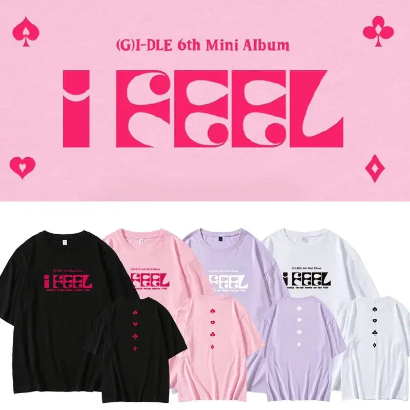 

KPOP (G)I-DLE GIDLE I Feel Album T Shirt Women Korean Fashion 100% Cotton Short Sleeve Funny Tshirt Graphic Tees Streetwear