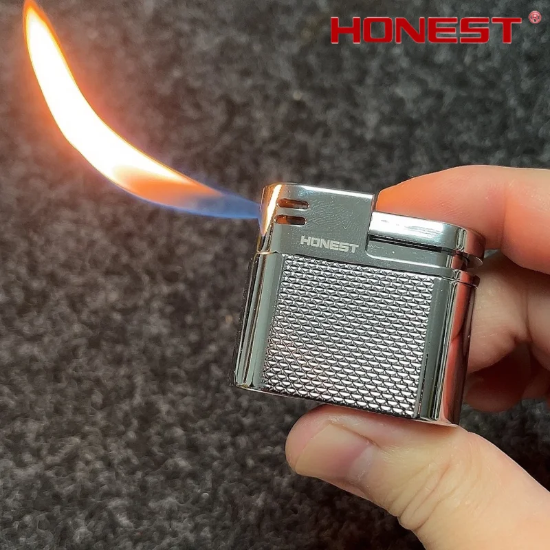 

HONEST Retro Slant Fire Pipe Lighter Metal Portable Inflatable Vintage Compact Butane Lighter Cigarette Accessories Men's Gift