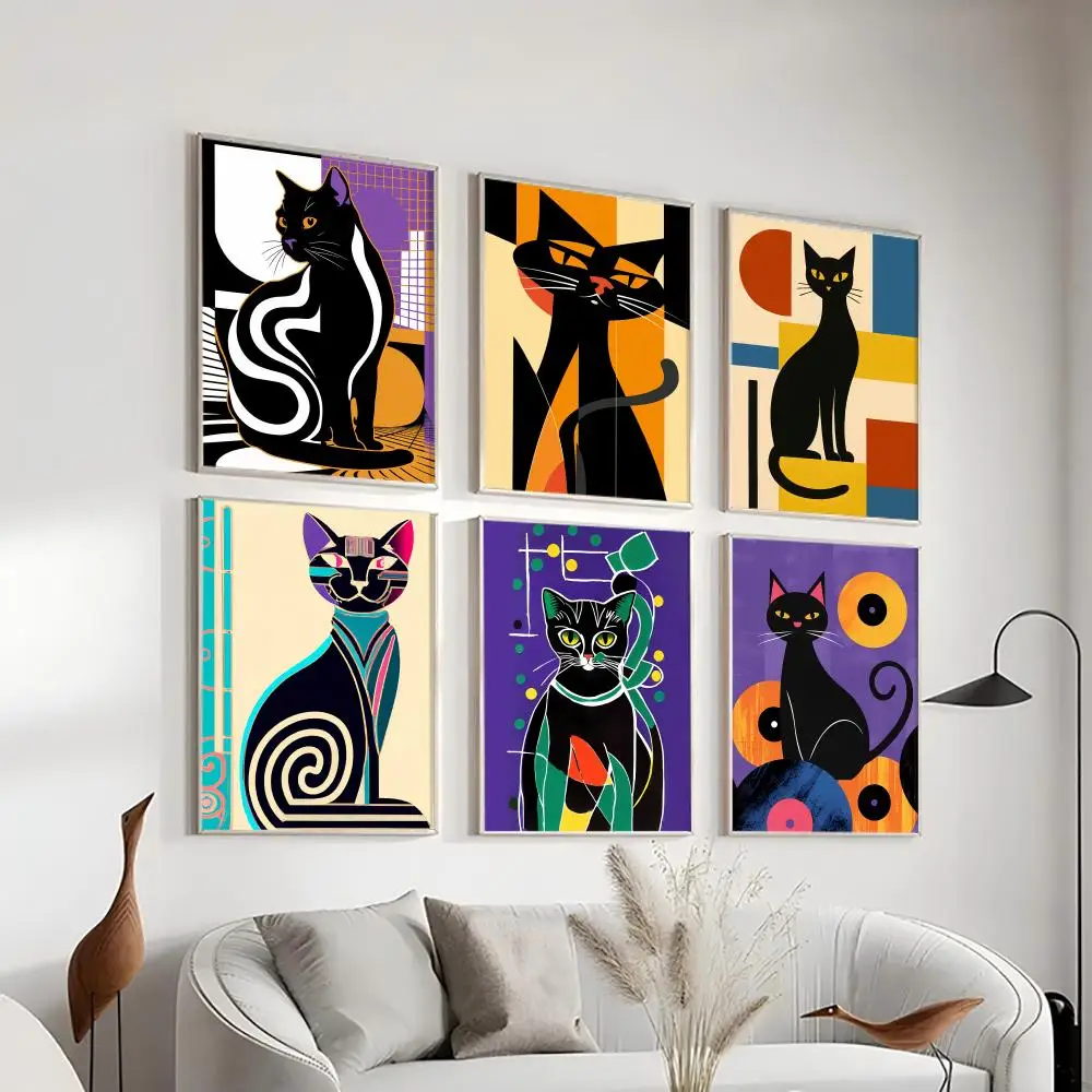 

Modern Pop Black Cat Poster HD Art Sticky Wall Waterproof Home Living Room Bedroom Bar Aesthetic Decoration Gift