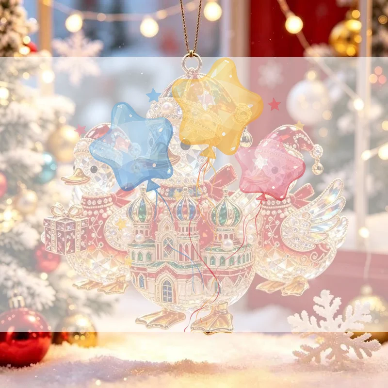 2D Flat Happy Duck Hanging Ornament Set Shining Artificial Rhinestone Animal Hanging Decoration Acrylic Simulation Keychain