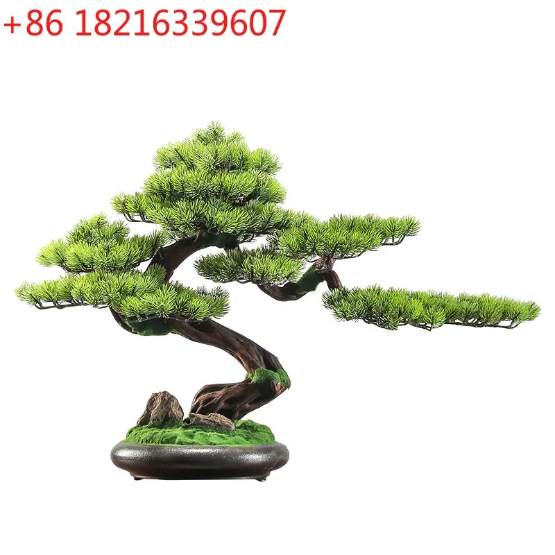New Chinese-style simulated welcome pine bonsai, living room porch office tea table, green plant potted Luo Hansong decorative