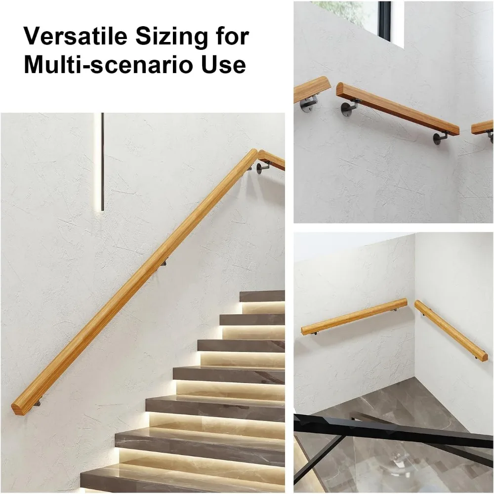 درابزين درج من الخشب الصلب بطول 4 أقدام، داخلي وخارجي، مثبت على الحائط، غير قابل للانزلاق، تصميم آمن لكبار السن والعائلات #5