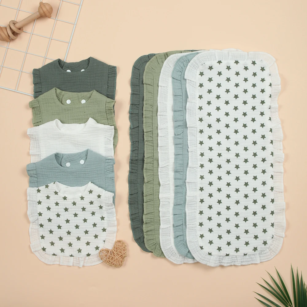 

5 шт. салфеток для новорожденных с регулируемыми нагрудниками, из мягкого хлопка, впитывающие, с милым дизайном с рюшами