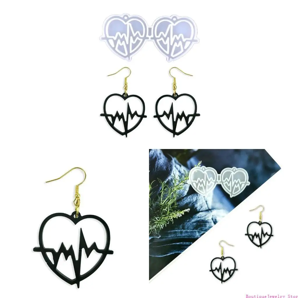 E1PE Love Heart Bamboo Earring Pendant Mold DIY Epoxy Resin Ornament Silicone Mold for DIY Crafts Jewelry Making