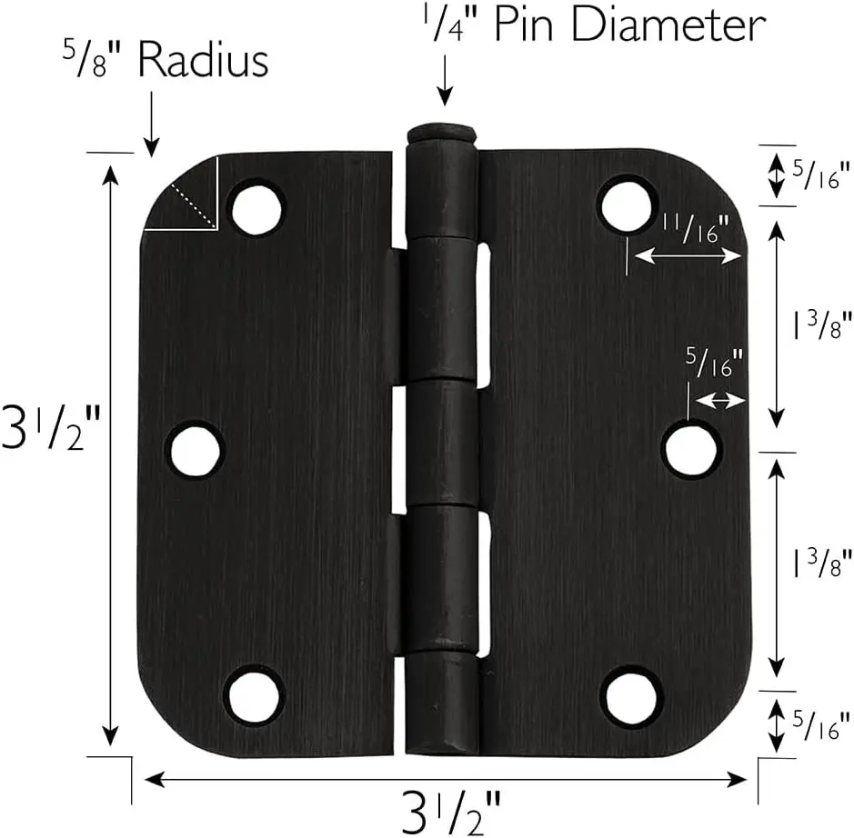 Door Hinges for Interior Doors 12-Pack 3.5-inch x 3.5-inch – Rounded 5/8-inch Radius Steel Door Hinge – Oil Rubbed Bronze