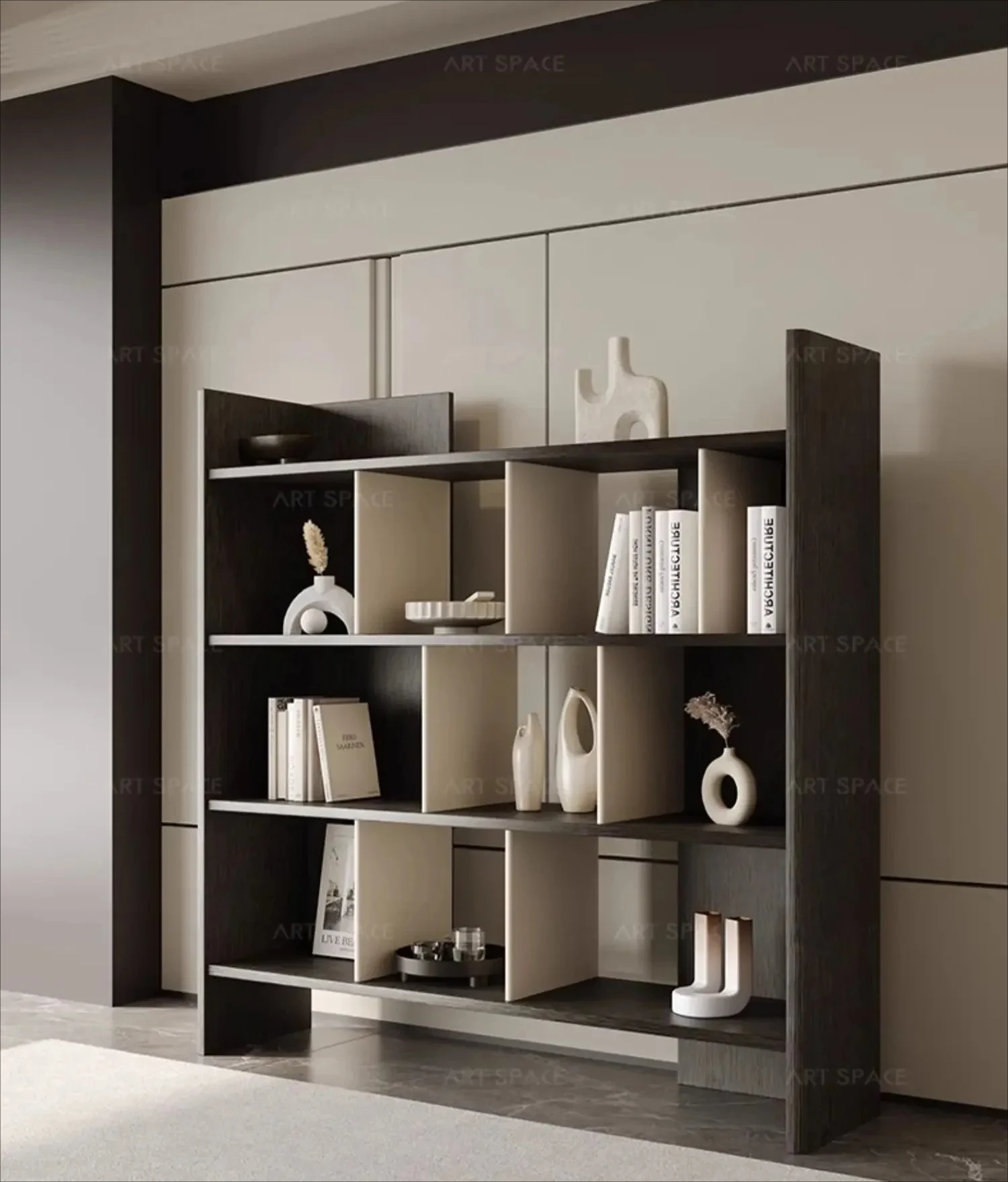 

G Italian minimalist bookcase bookshelf floor-to-ceiling shelf integrated wall removable leather solid wood bookcase