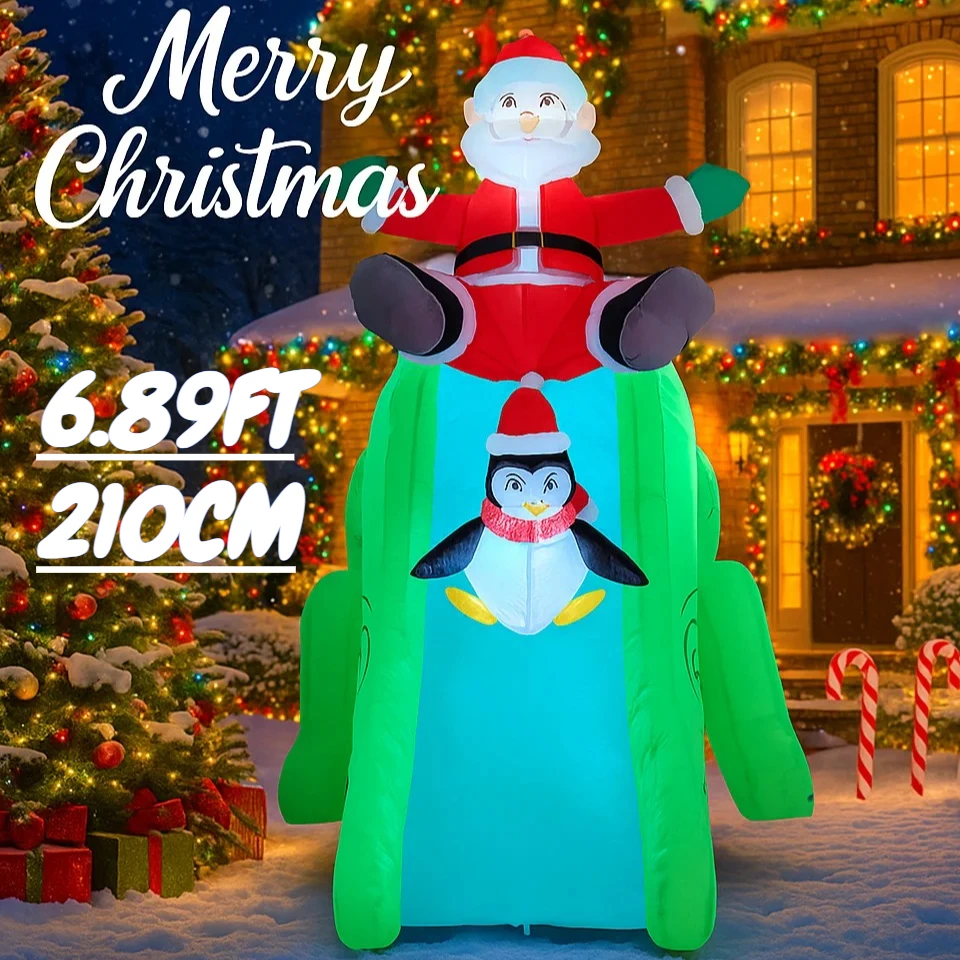 6.89FT لعبة قابلة للنفخ سانتا كلوز البطاريق ديناصور الشريحة عيد الميلاد ساحة ديكور LED مضاءة نفخ ساحة زينة هدية ديكور المورد #2