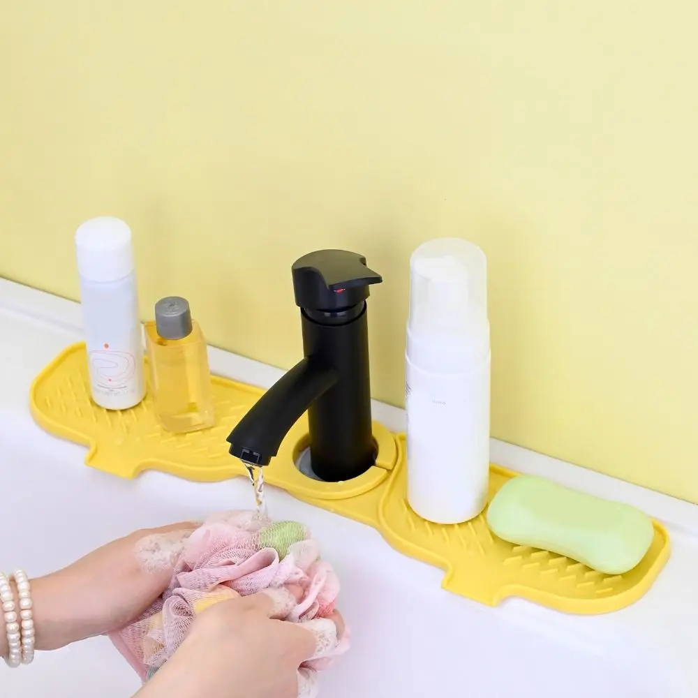 

Flexible Silicone Sink Faucet Mat Slope Shape Rotatable Sink Splash Guard Flexible Faucet Drip Catcher Tray Bathroom Sink